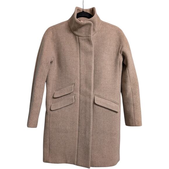 J Crew Cocoon Coat Italian Stadium-Cloth Wool Blend Tan High Collar Zip Size 2P - Picture 1 of 11